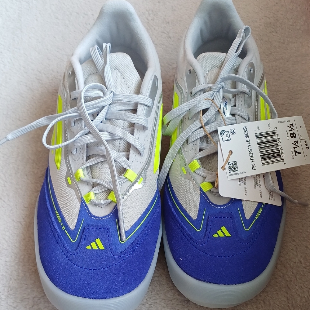 Adidas Kids Neon Yellow and Blue Sneakers